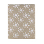 Flat lay view of the Knitted Chenille Blanket in Taupe Sunflower, showcasing a repeat pattern of white and taupe sunflower motifs with a solid ribbed border.