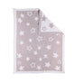 Folded corner of a Grey Galaxy Knitted Chenille Blanket against a white background, showcasing the soft knit texture and the starry reverse-side pattern.