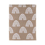 Flat lay view of the full Knitted Chenille Blanket in Taupe Rainbow, displaying the repeat pattern of abstract taupe rainbows on a soft, natural background.