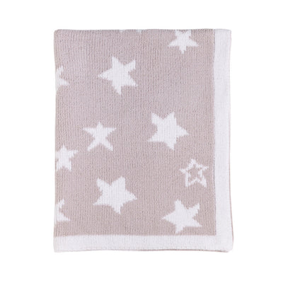 Flat lay view of the Knitted Chenille Blanket in Grey Galaxy, featuring a dark charcoal grey background with light grey star and constellation patterns and a ribbed border.