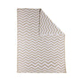 Folded corner of a Taupe Chevron Knitted Chenille Blanket against a white background, highlighting the soft textured knit fabric.