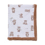 Folded view of the Cuddly Bear Jersey Sherpa Blanket, showcasing the repeated brown teddy bear pattern and the textured sherpa border against a white background.