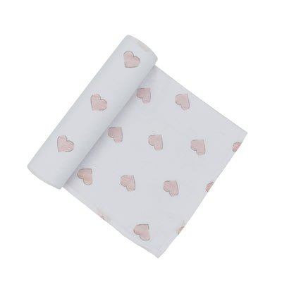 Cotton Muslin Swaddle - Pink Hearts