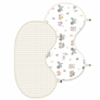 2-pack of contoured baby burp cloths in Tractor Ride style, featuring one cloth with a neutral beige grid pattern and another with an illustrated green tractor and farm animal print.