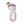 Studio shot of the "Amy Mermaid" cotton knitted baby ring rattle, featuring a soft cream knit doll head with embroidered eyes, rosy cheeks, light brown hair styled in a high bun with a light pink grosgrain ribbon bow, and an attached circular ring grip handle detailed with pink and white horizontal stripes on one side.