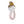 Studio shot of the "Emma Ballerina" cotton knitted baby rattle, featuring a round doll head with brown hair in a bun styled with a mustard yellow bow, embroidered sleeping eyes, pink cheeks, and an attached ring-shaped pink and white striped grip handle.